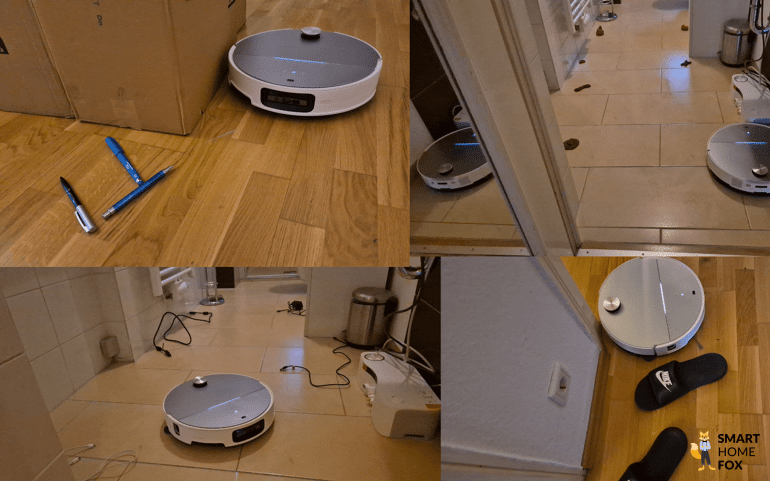 Der Roborock Saros 10 umfährt im Test verscvhiedene kleine Objekte.