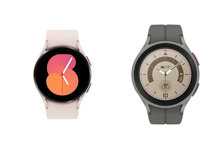 Man sieht die Basis- und die Pro-Version der Galaxy Watch 5.