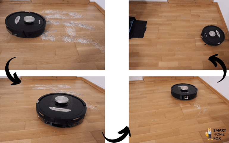 Shark Powerdetect 2 in 1 entfernt nahezu alle Haferflocken vom Parkett
