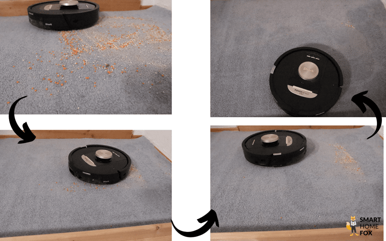 Shark Powerdetect 2 in 1 entfernt Haferflocken und Linsen vom Teppich