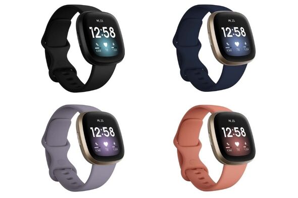 Man sieht die verschiedenen Farben der Fitbit Versa 3.