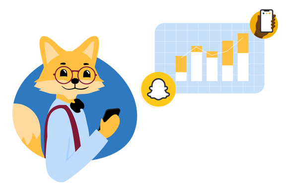 Smart Home Fox mit Handy und Snapchat Statistik im Hintergrund