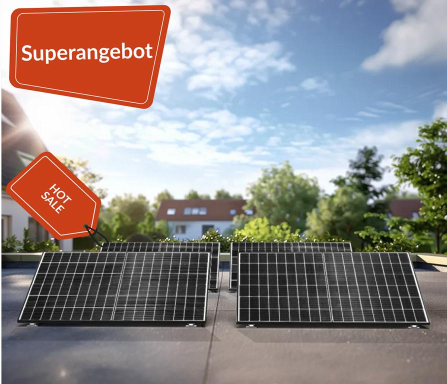 Ein Solago Balkonkraftwerk ist im Sondernagebot und mit Kennzeichnungen stark reduziert.