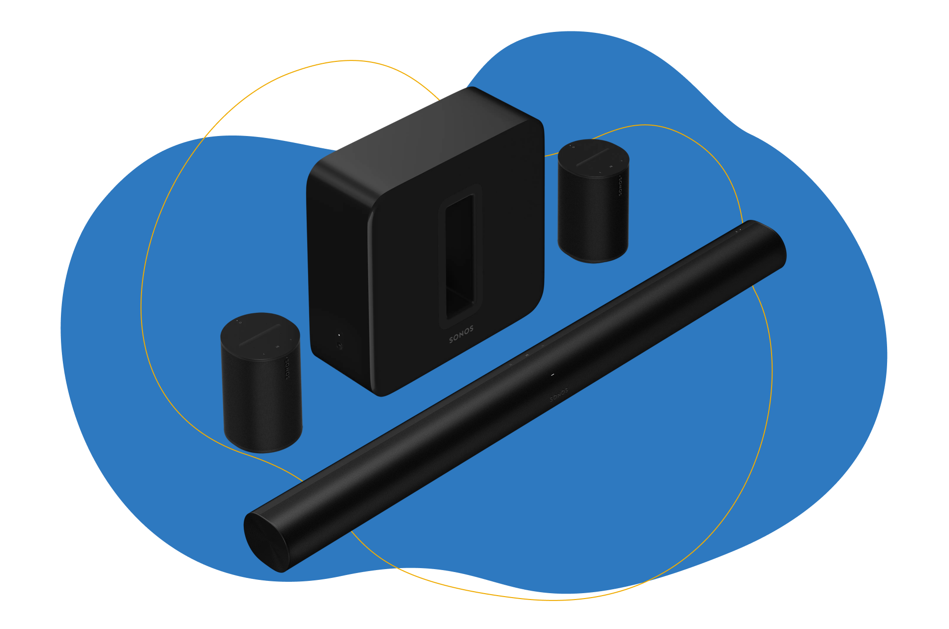 Sonos Premium Heimkino Set mit Sonos Arc, Subwoofer und 2 Era 100 Lautsprechern in Schwarz