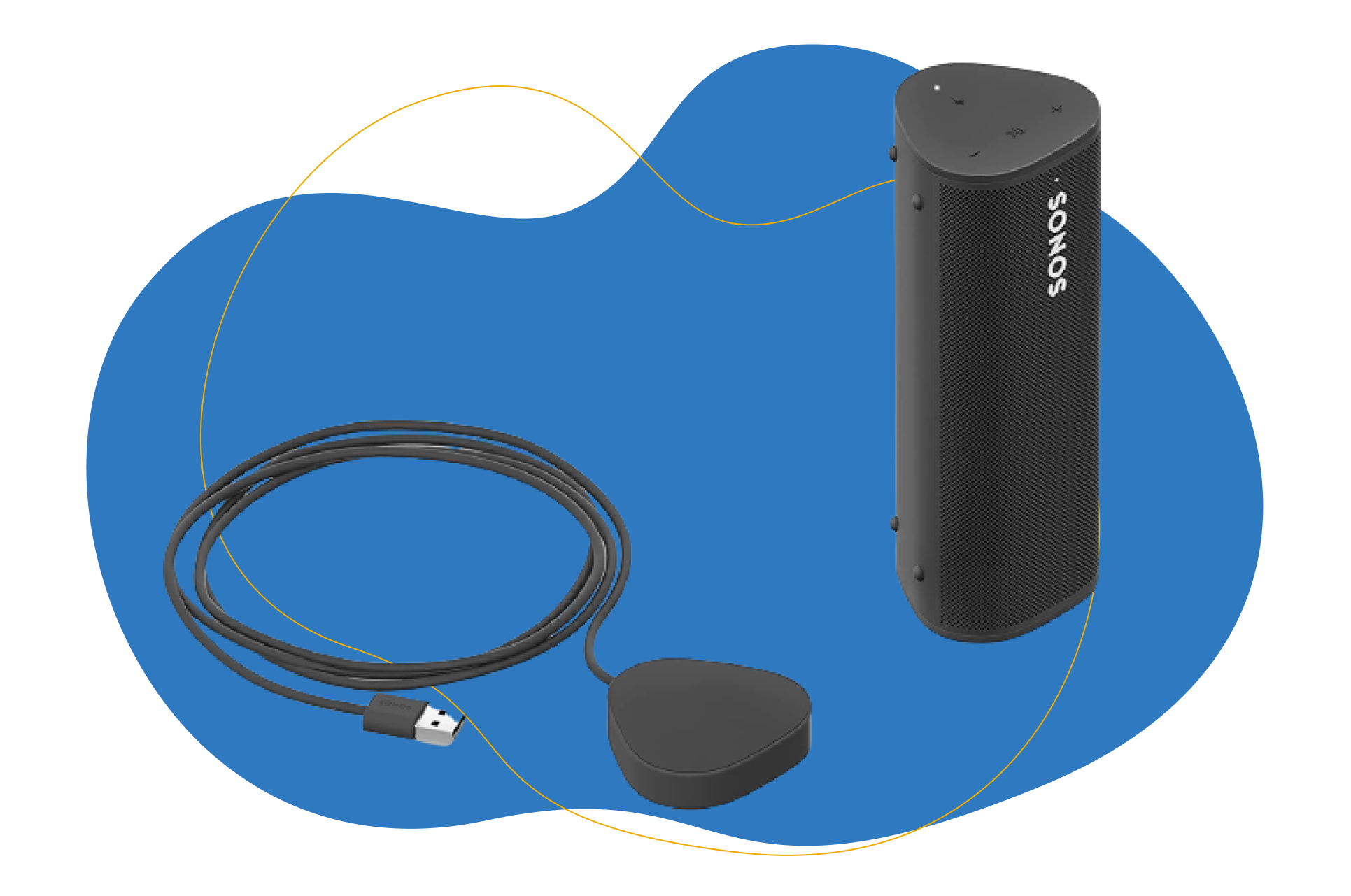 Sonos Roam und zugehörige Ladestation in schwarz