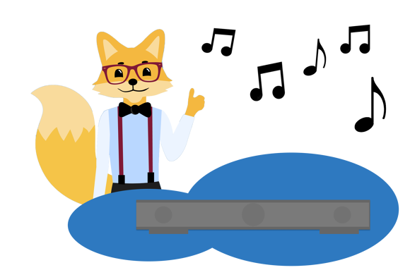 Grafik mit Smart Home Fox, Musiknoten und Soundbar