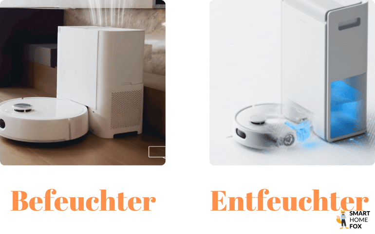 Funktionsweise des SwitchBot S10 mit einem Luftbefeuchter und einem Luftentfeuchter ist zu sehen