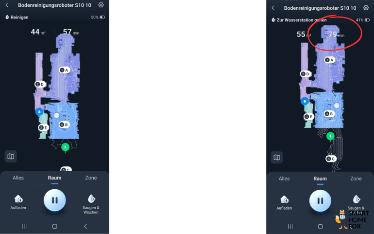 Die strukturierte Navigation des SwitchBot S10 ist in der Handy-App zu sehen.