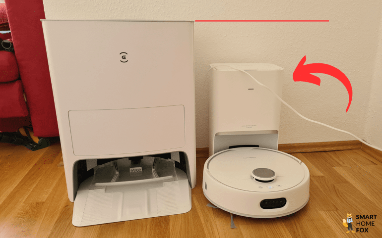 der Größenvergleich der Absaugstation von SwitchBot S10 zu. Konkurrenz Absaugstationen wird dargestellt.