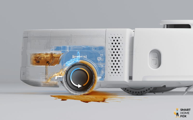 Die Funktionsweise der Selbstreinigung der Wischwalze des SwitchBot S10 ist zu sehen.