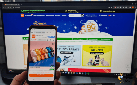 Temu App und die Temu Website sind zu sehen.