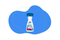 Man sieht eine Flasche des Dr.Beckmann Teppichreinigers mit Bürstenaufsatz.