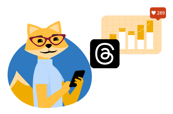 Smart Home Füchsin am Smartphone neben einer Grafik mit Threads Logo