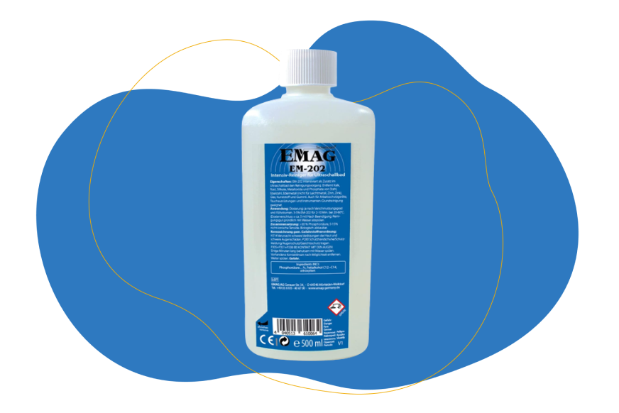 Emag Ultraschallreiniger auf blauem Hintergrund