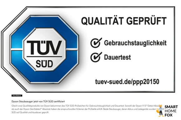 Dyson erhält TÜV-Zertifizierung
