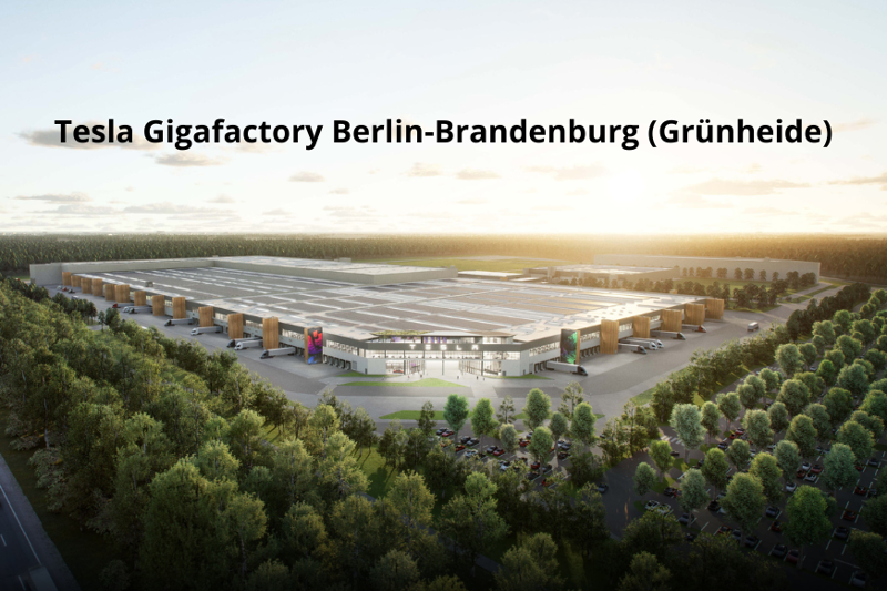 En Bild, auf dem man das Tesla Werk in Grünheide sieht.