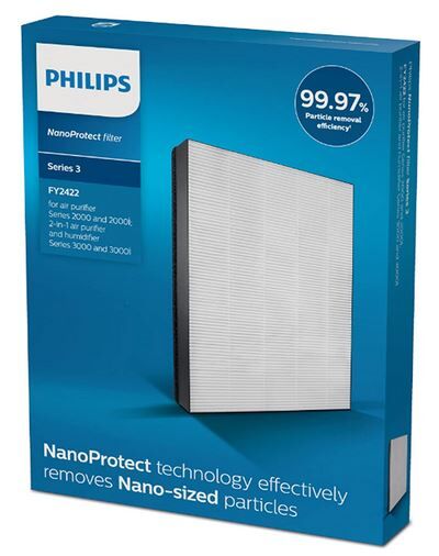 Der Philips HEPA-Filter in Originalverpackung in Blau