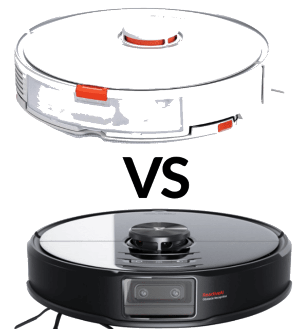 Roborock S7 vs. S6 MaxV stehen zum Vergleich nebeneinander